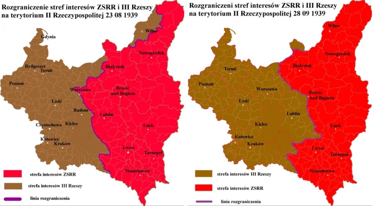 Planowane i zrealizowane podziały Polski między III Rzeszę i ZSRR w 1939 r.