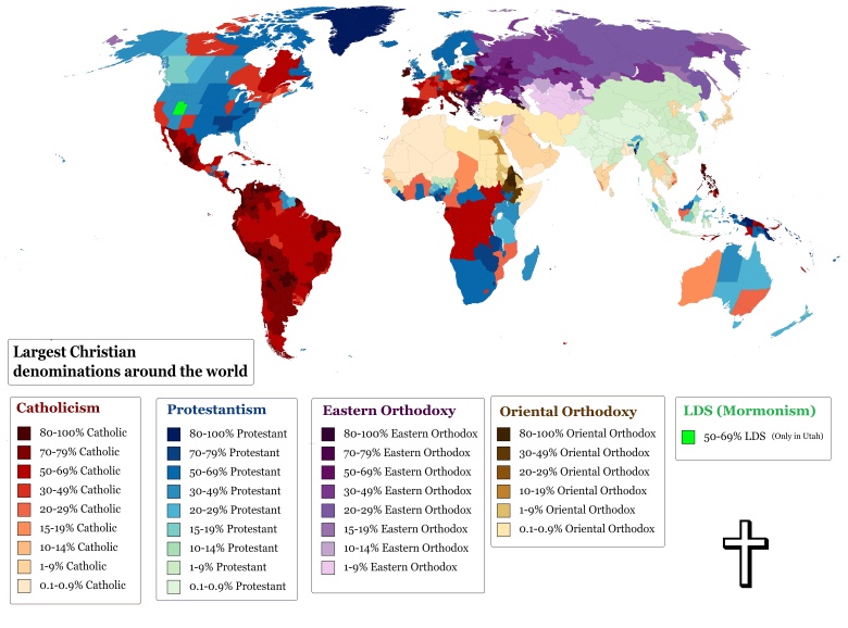 Chrześcijaństwo (katolicy, protestanci, mormoni ..) na świecie