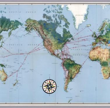 Mapa tras amerykańskiej linii lotniczej Pan-Am z 1952 roku