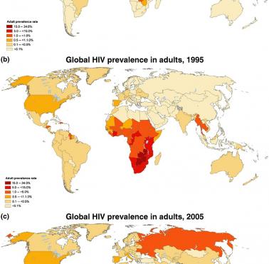 Częstość występowania HIV (AIDS) w latach 1985-2005