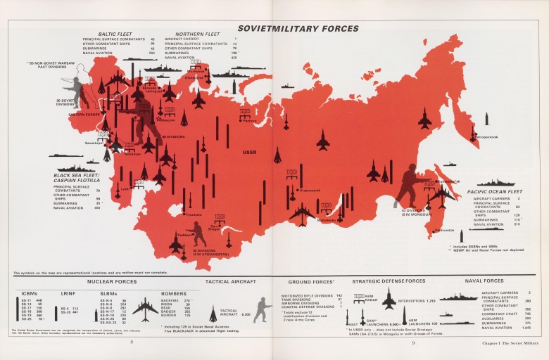 Mapa radzieckich sił zbrojnych z wydania Soviet Military Power z 1986 r.