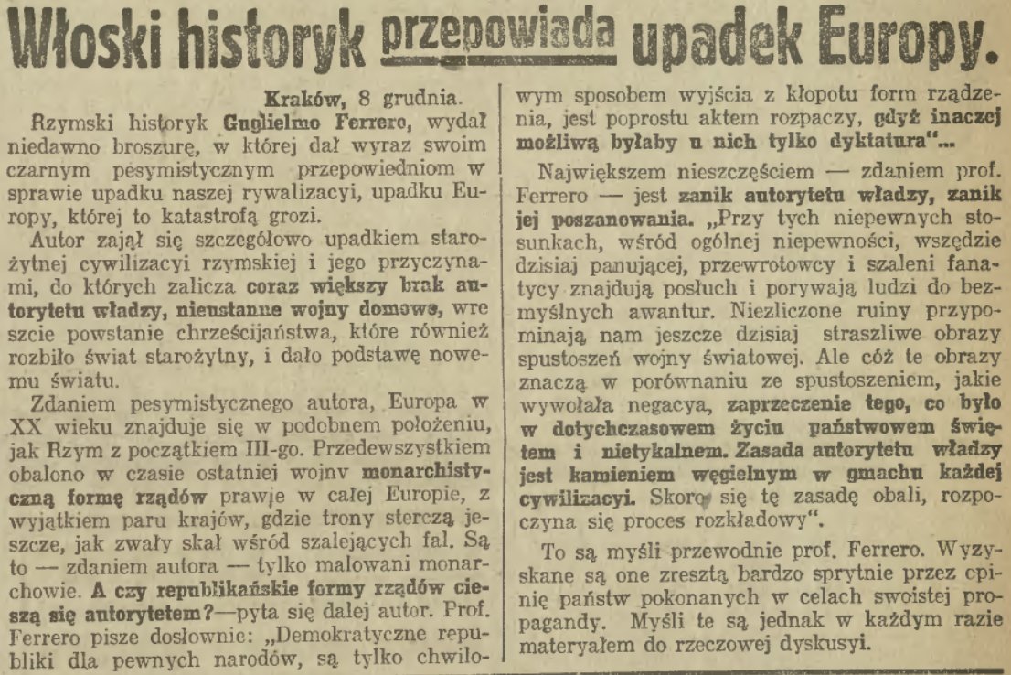 Koniec Europy, Ilustrowany Kurier Codzienny, 9 grudnia 1923