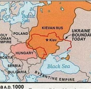 Mapa Rusi Kijowskiej w 1000 roku. Księstwo Moskiewskie jeszcze wtedy nie istniało