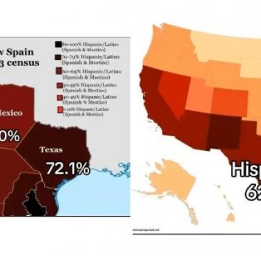 Mapa etniczna USA. Hiszpanie (Latynosi) w 1793 i 2020 roku