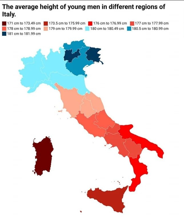 Rozkład średniego wzrostu mężczyzn we Włoszech