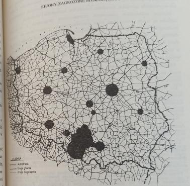 Schemat z 1993 r. - zagrożenia blokadami dróg w przypadku ewakuacji ludności własnymi środkami transportu