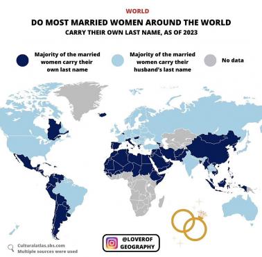 Czy większość zamężnych kobiet na świecie nosi własne nazwisko?, 2023