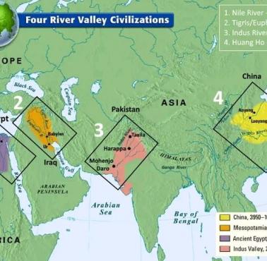 Cztery najstarsze cywilizacje świata (wszystkie powstały w dorzeczu rzek)