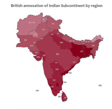 Brytyjska aneksja subkontynentu indyjskiego według regionów