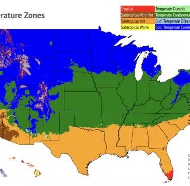 Strefy temperaturowe w USA - regiony o podobnych rocznych wzorcach temperatury, 1970-2000