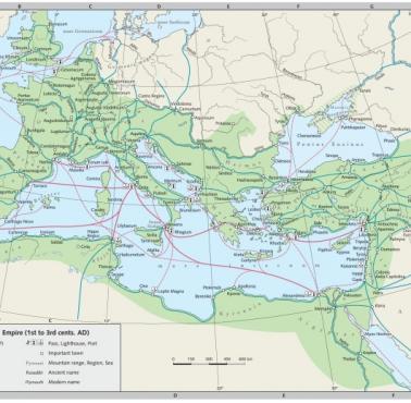 Główne szlaki handlowe starożytnego Rzymu w 117 roku n.e.