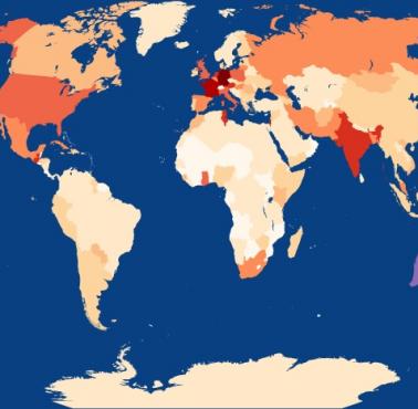 Kraje według długości ich artykułów w Wikipedii "Historia ___" w słowach