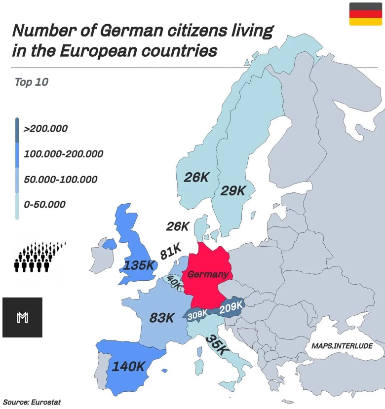Top10, Obywatele Niemiec mieszkający w innych krajach europejskich, 2023