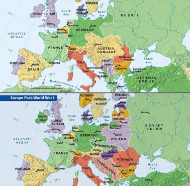 Mapa Europy przed i po I wojnie