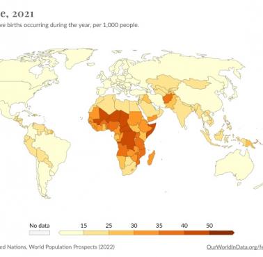Wskaźnik urodzeń na świecie, gdzie się rodzi najwięcej dzieci na 1 tys. osób, 2021