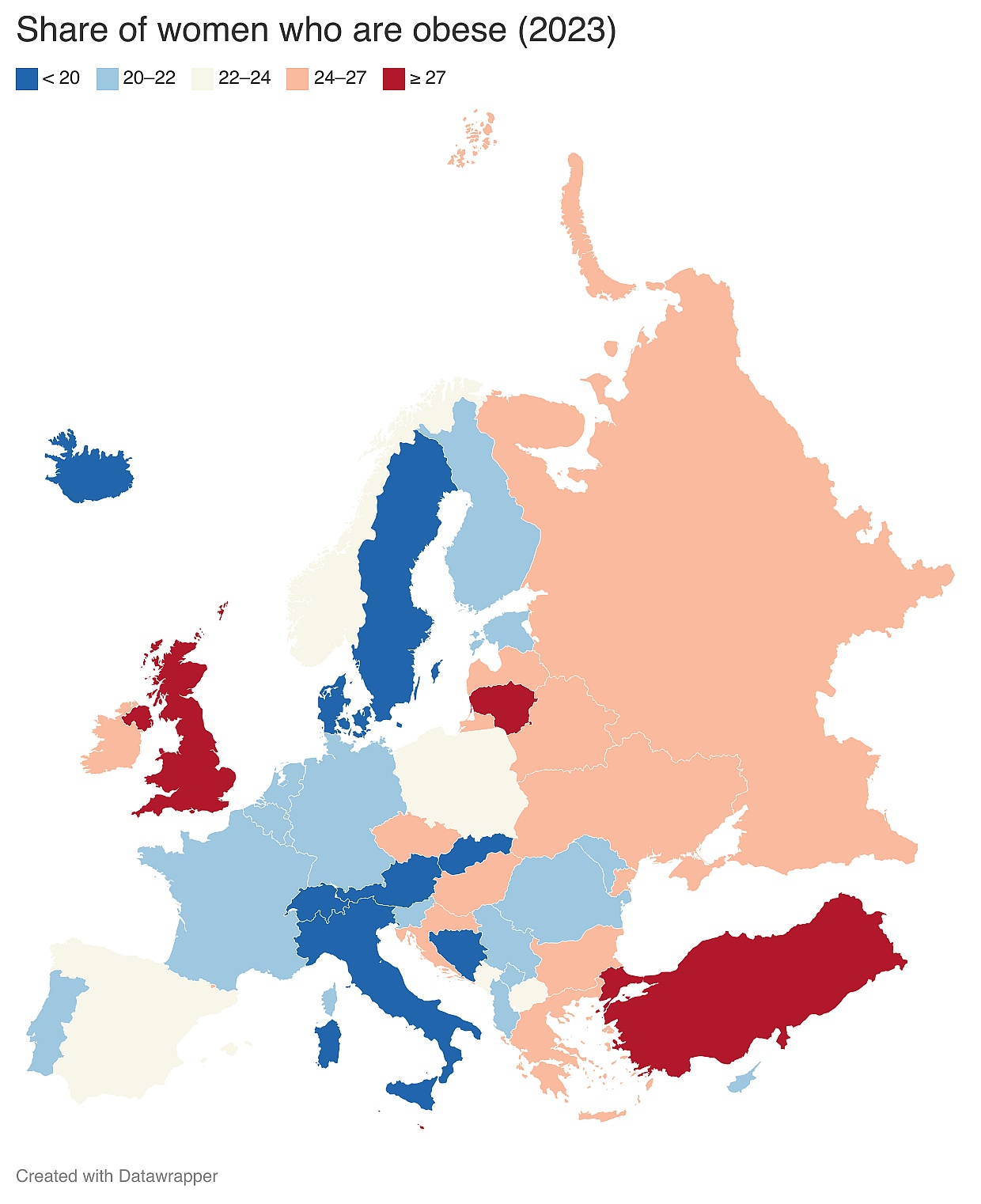 Odsetek otyłych kobiet w Europie, 2023