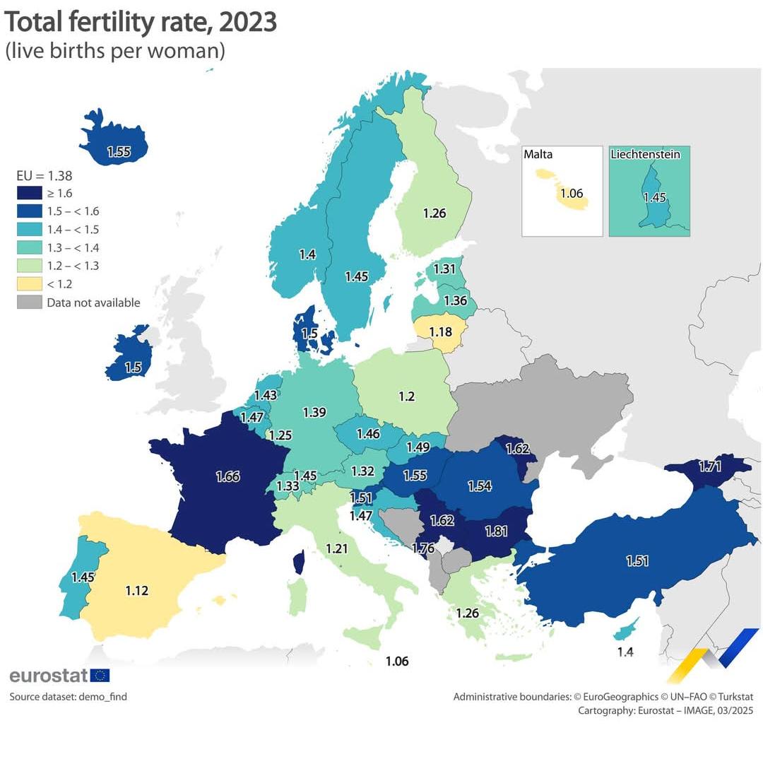 Współczynnik dzietności w Europie,2023