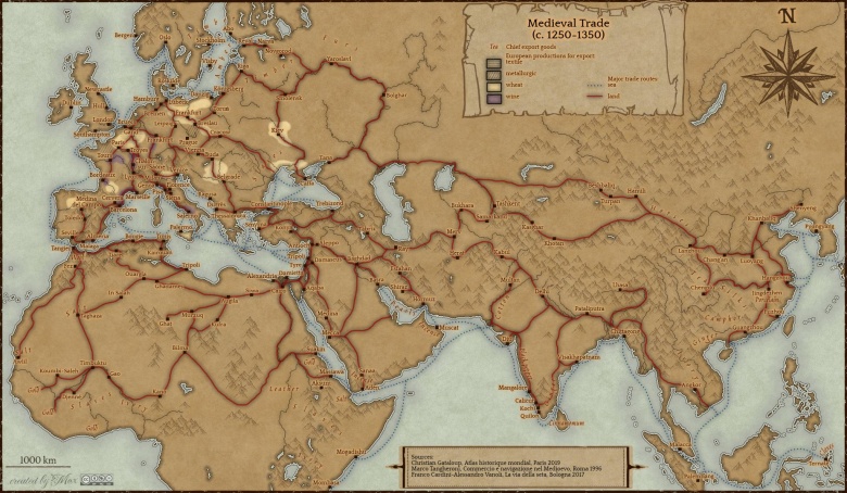 Główne szlaki handlowe średniowiecznej Europy 1250-1350