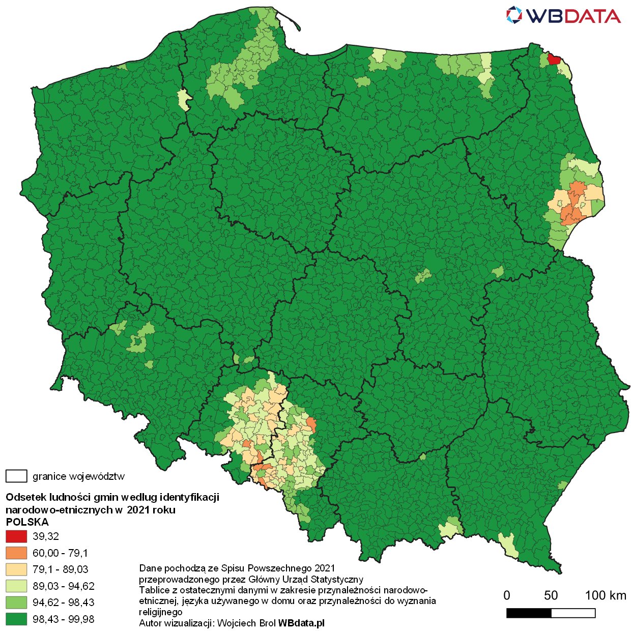 Przynależność narodowo-etniczna w gminach ze Spisu Powszechnego 2021