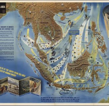 Mapa zasobów Morza Południowochińskiego zdobyt przez Japończyków podczas wojny, 1942 r.