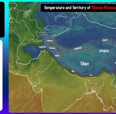 Terytorium i temperatura na Płaskowyżu Tybetańskim, 1.01.2024