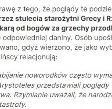 W Rzymie i Grecji uważano, że niepełnosprawny noworodek jest karą od bogów