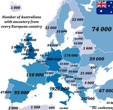 Mapa Australijczyków z europejskim pochodzeniem