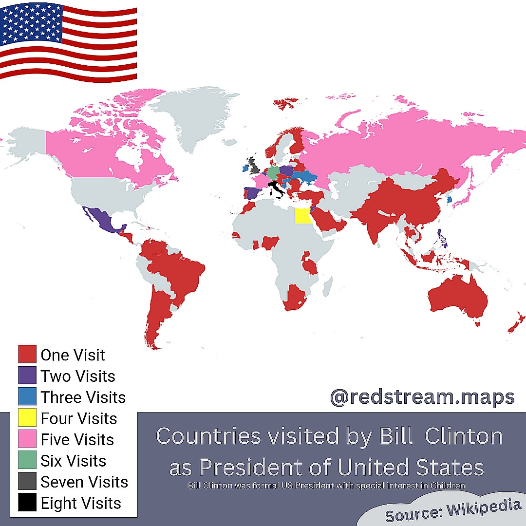 Kraje, które odwiedził Bill Clinton w trakcie swojej prezydentury