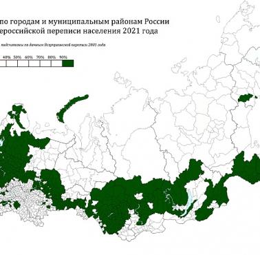 Gminy w Rosji, w których etniczni Rosjanie stanowią ponad 90% ludności. Według danych ze spisu powszechnego z 2021 r.