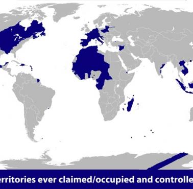 Mapa wszystkich terytoriów kiedykolwiek roszczonych, kontrolowanych i okupowanych przez Francję w całej historii