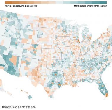Migracja netto w USA według hrabstw, 2023