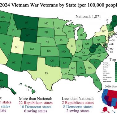 Odsetek weteranów wojny w Wietnamie w 2024 r. według stanu (na 100 tys. osób)