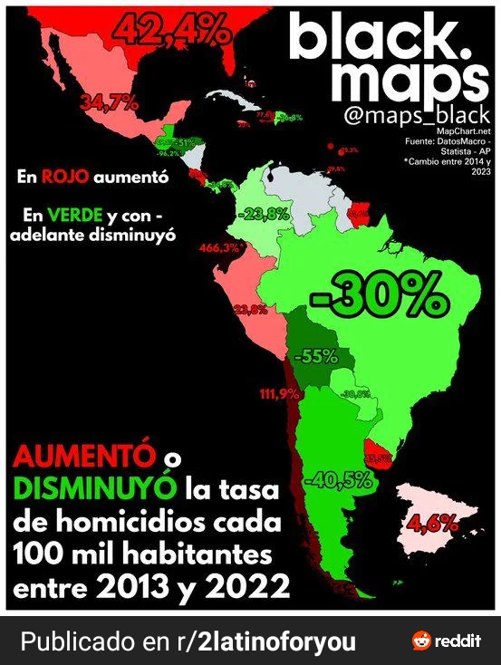 Wskaźnik zabójstw (na 100 tys. mieszkańców) w Ameryce Południowej (Łacińskiej) i Północnej, 2013-2022