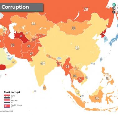 Wskaźnik postrzegania korupcji (Corruption Perceptions Index) w Azji, 2022