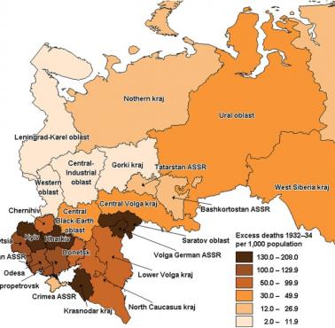 Mapa Wielkiego Głodu w ZSRR w latach 1932-1933