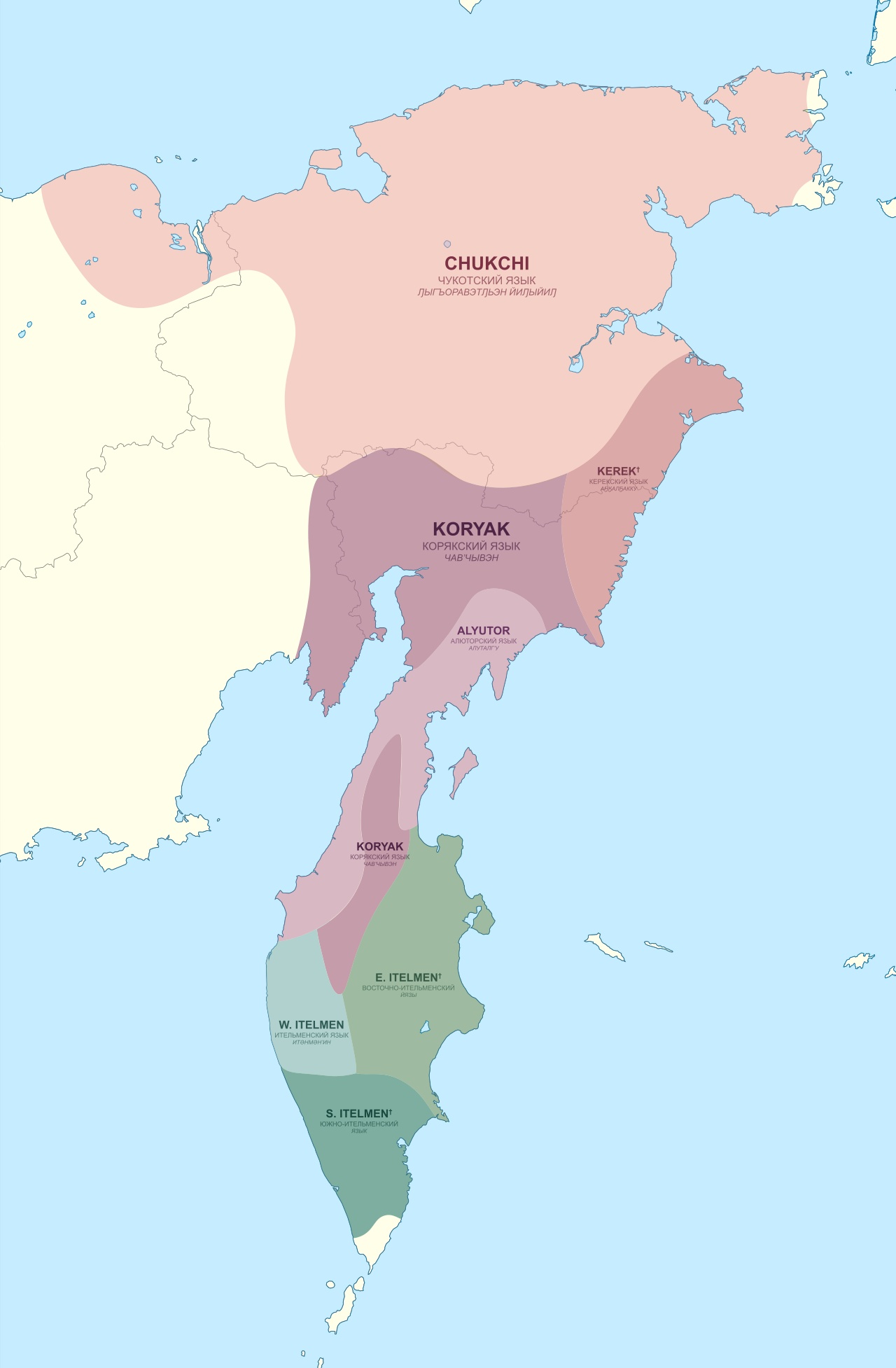 Języki Dalekiego Wschodu przed podbojem rosyjskim, obszar Czukotki i Kamczatki