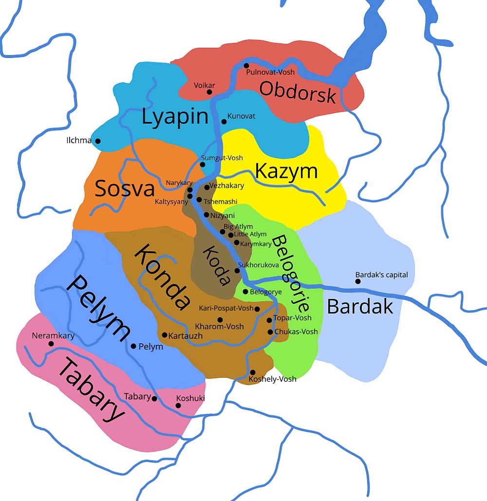 Mapa księstwa Ugric (Yugra) w Zachodniej Syberii, XV wiek, przed podbojem rosyjskim