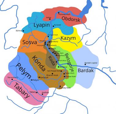 Mapa księstwa Ugric (Yugra) w Zachodniej Syberii, XV wiek, przed podbojem rosyjskim