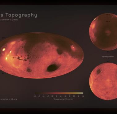 Mapa topograficzna Marsa autorstwa Fabio Crameri, MOLA, 1999