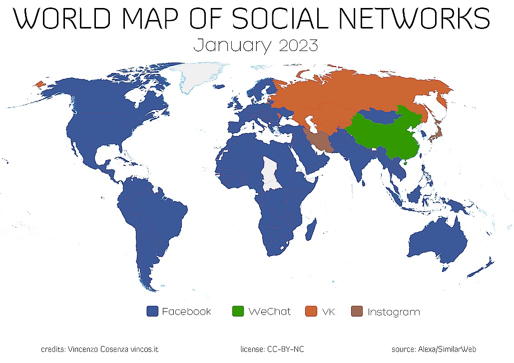 Najpopularniejsze portale społecznościowe (social media) według kraju, 2023
