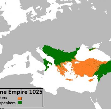 Zasięg Cesarstwa Wschodniorzymskiego (Cesarstwo Bizantyńskie), 1025 rok z uwzględnieniem języka greckiego