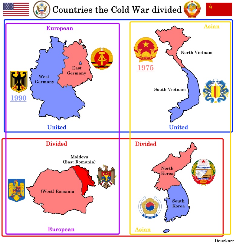 Kraje podzielone przez zimną wojnę, Korea, Niemcy, Rumunia, Wietnam