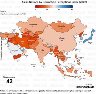 Wskaźnik postrzegania korupcji (Corruption Perceptions Index) w Azji, 2023