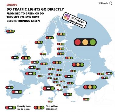 Czy światła drogowe w Europie przechodzą bezpośrednio z czerwonego na zielone, czy najpierw stają się żółte?