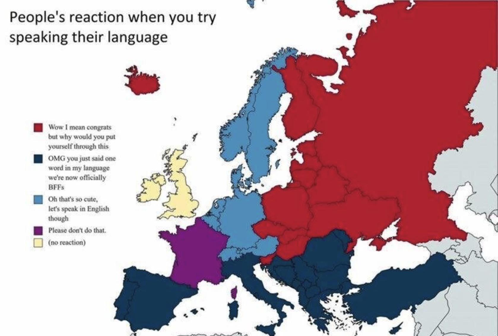 Reakcja ludzi w Europie, gdy próbujesz mówić w ich języku