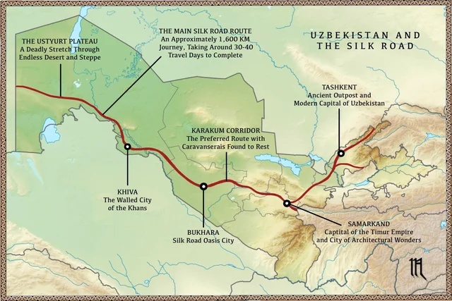 Uzbekistan i Jedwabny Szlak, uzbecka część szlaku