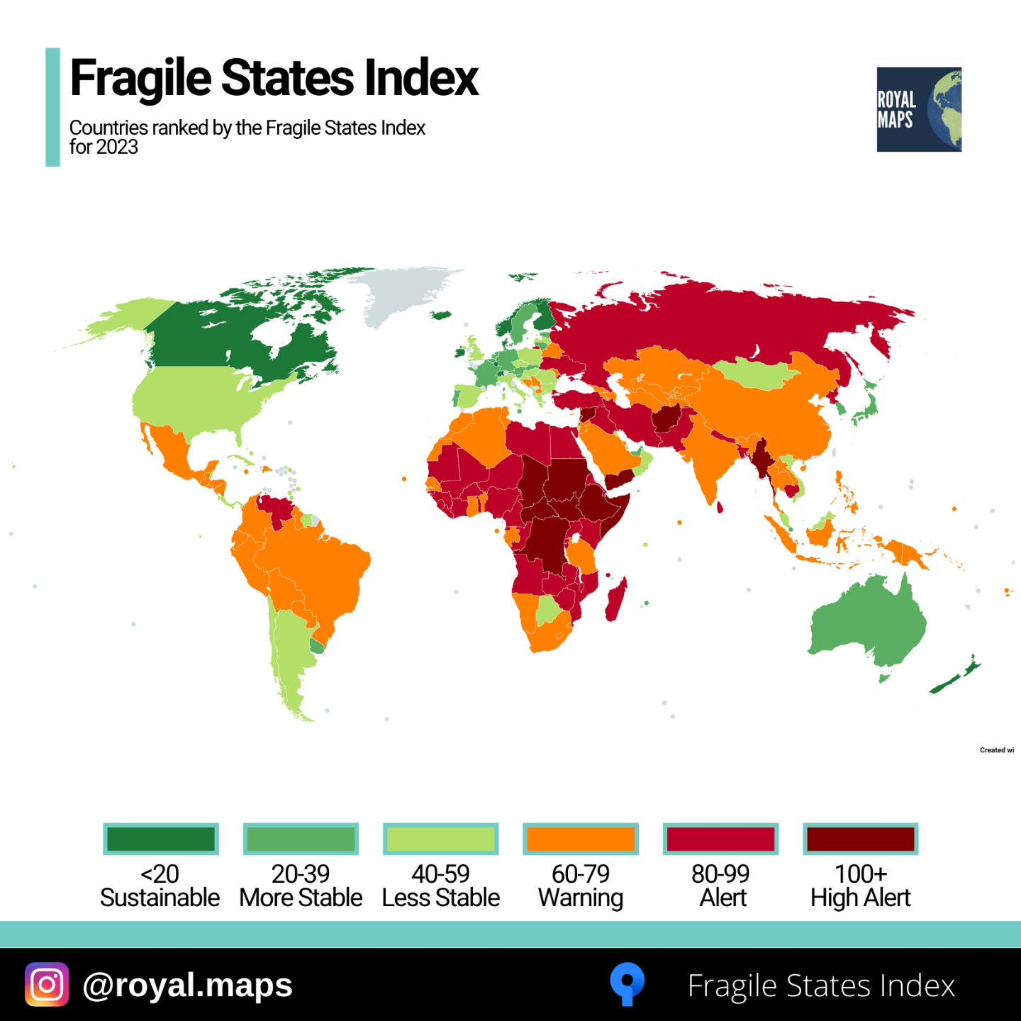 Państwa według Indeksu państw niestabilnych (Fragile States Index), 2023, najbardziej niestabilne państwa świata