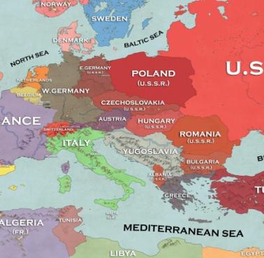 Mapa Europy w 1956 roku z podziałem stref wpływów