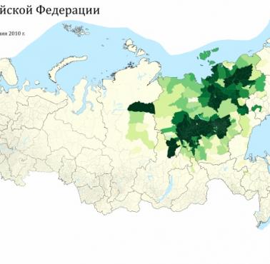 Mapa obszaru zamieszkania etnicznych Jakutów (Sacha) w Rosji, 2010