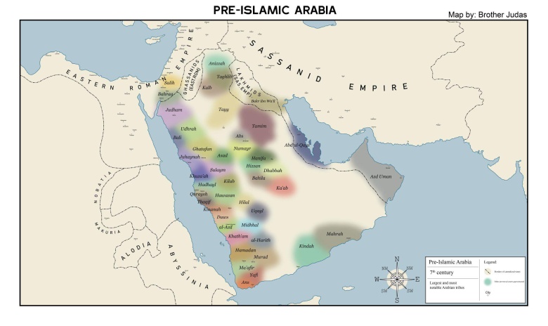 Przybliżona mapa plemion arabskich w przedislamskim Lewancie i Arabii